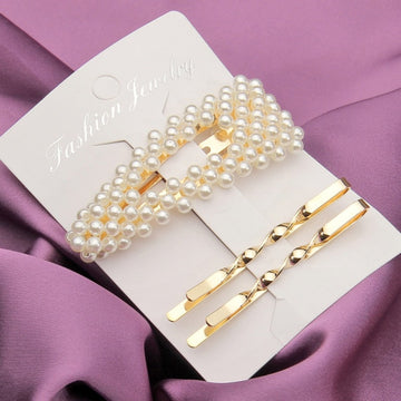 3Pcs/Set Pearl Hair Clip Hairband Comb Minimalist Bobby Pin Gold Color Barrette Hairpin Headdress Accessories daiiibabyyy